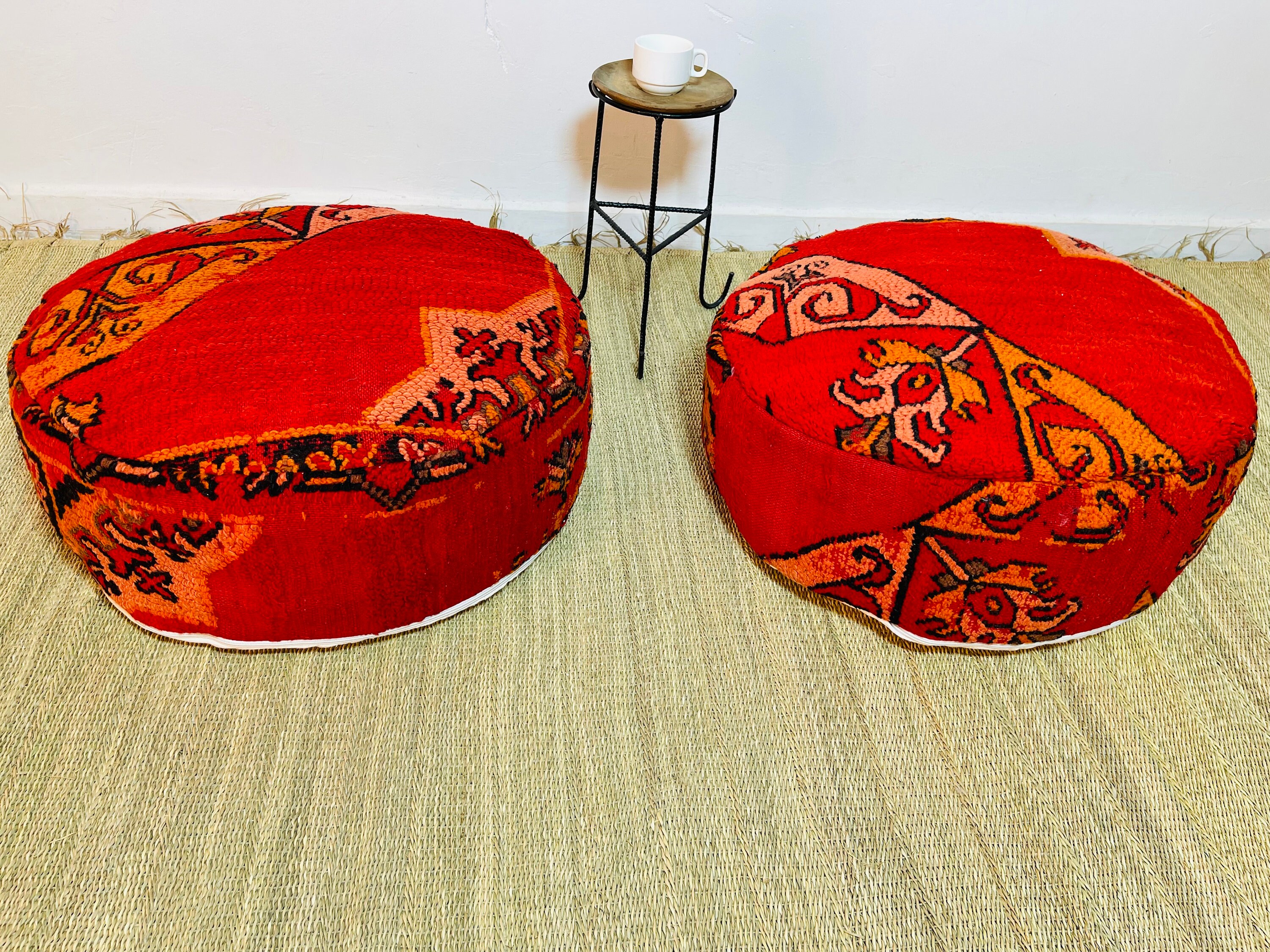 50% Off, Stunning Vitage Pouffe, Handmade Pouf, Round Pouf, Filled Ottoman Pouf, 60x60x20 cm, Free S