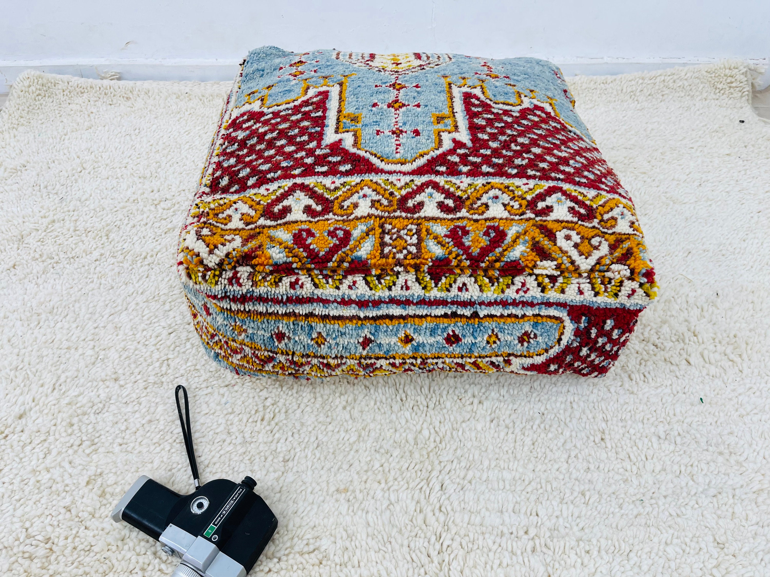 Knotted Ottoman Pouf-Floor Pouffe-Square Pouf-Footstool-24 X 24 8 Inches
