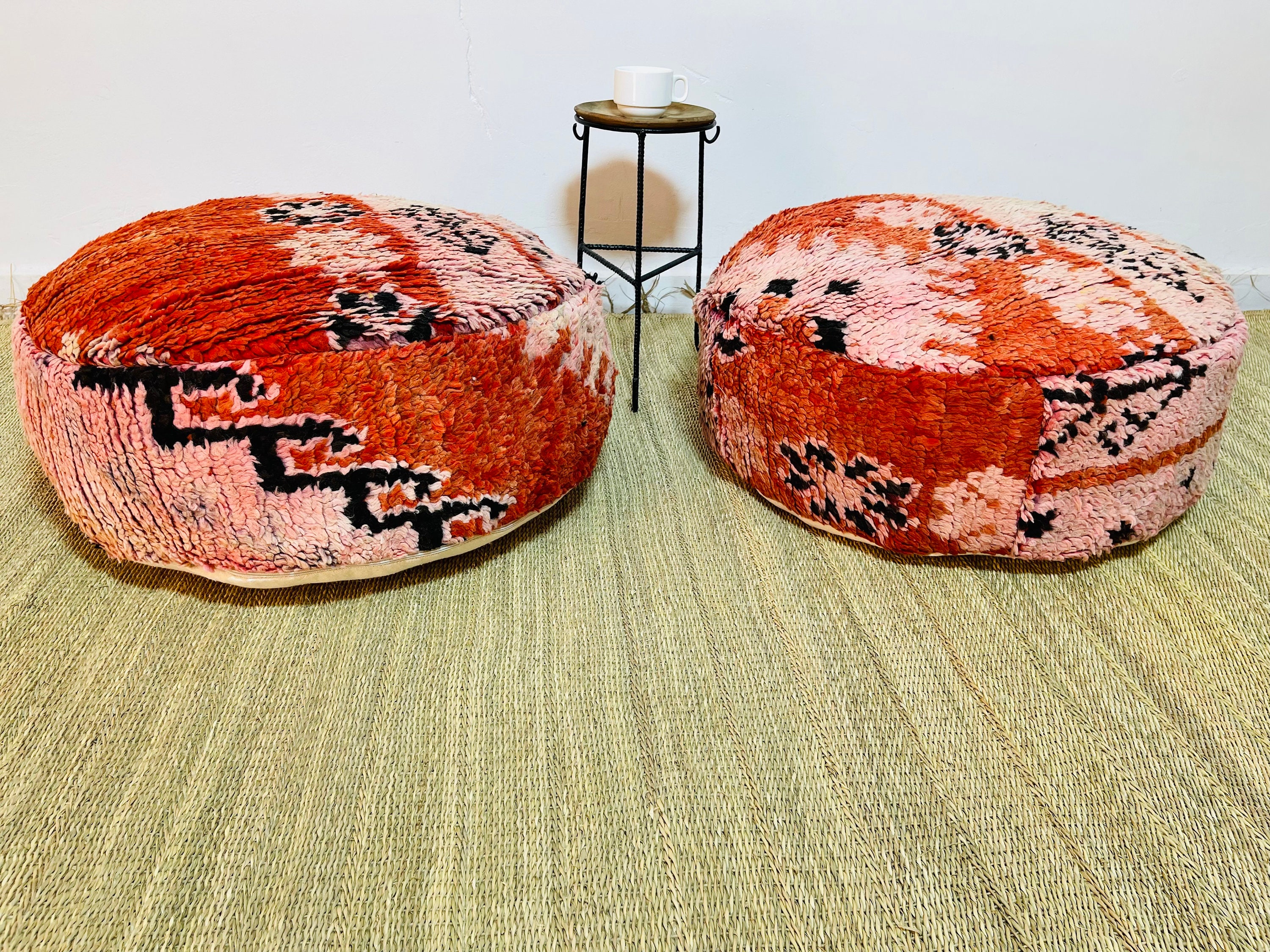 50% Off, Moroccan Vitage Pouffe, Handmade Pouf, Round Pouf, Filled Ottoman Pouf, 60x60x20 cm, Free S