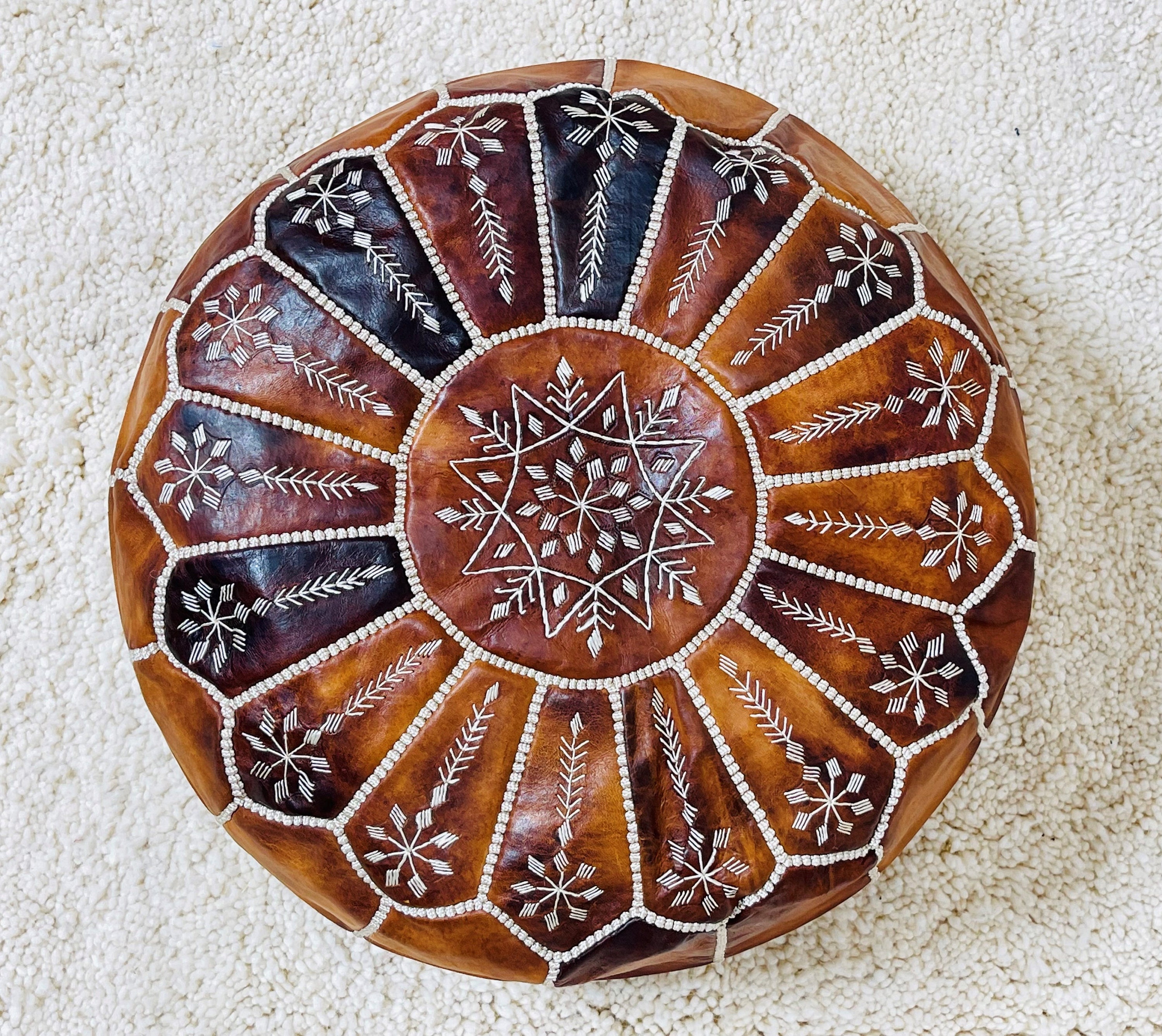 Moroccan Ottoman Leather Pouf, Handmade Pouffe, Cover, Homedecor, Boho, 100%leather, 20x20x12Inch, F