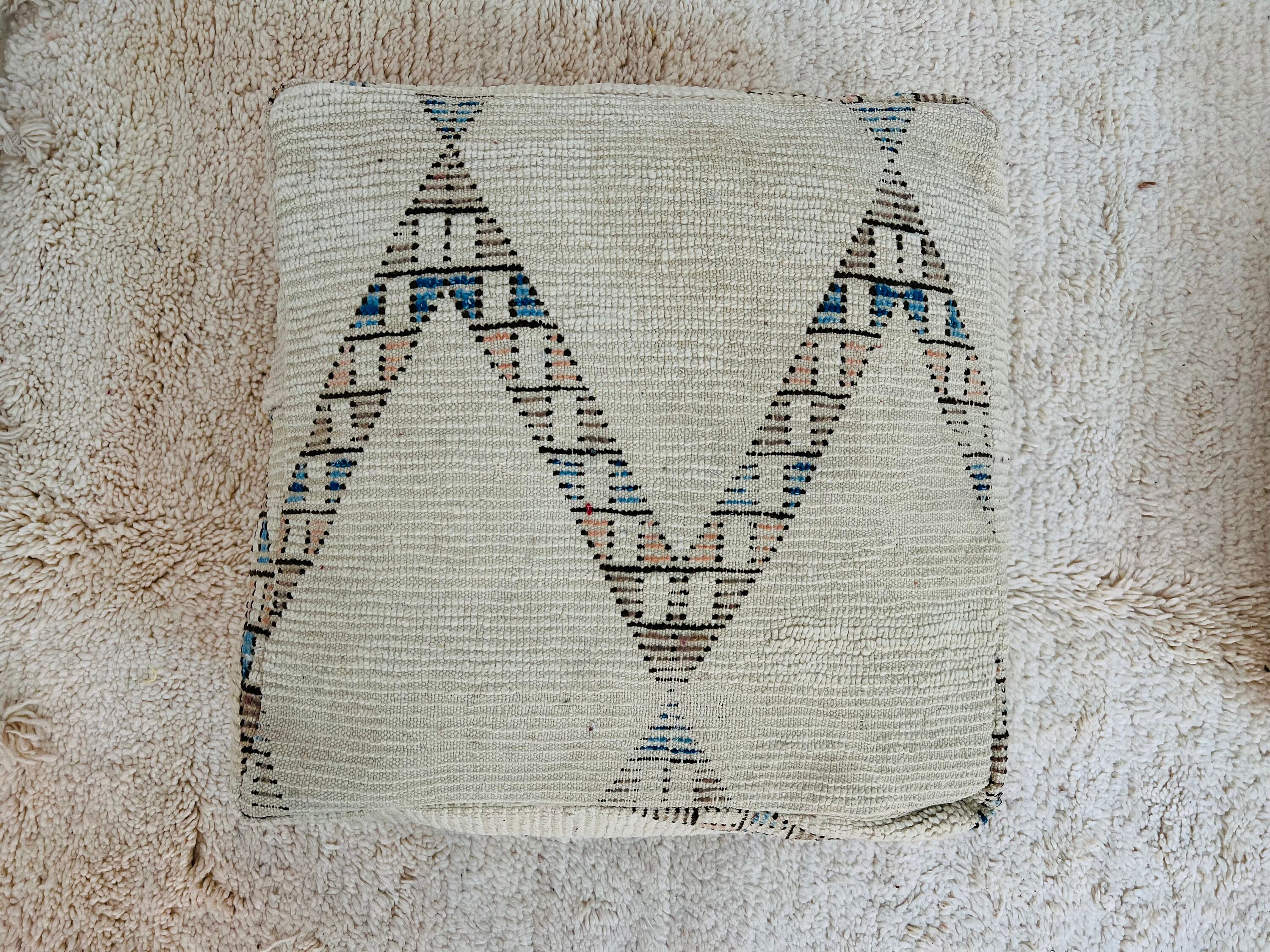 Vintage Ottoman Pouf With Embroidery Chunky Knit Ottoman Pouf Modern