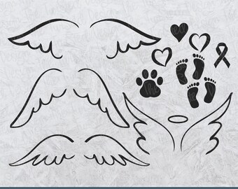 Asas SVG, Asas de anjo SVG, Anjo SVG, Câncer svg, Coração svg, Pegadas de bebê svg, Paw Print svg, Ribbon svg, arquivos svg Cricut