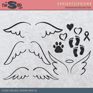 Wings SVG, Angel Wings SVG, Angel SVG, Cancer svg, Heart svg, Baby Footprints svg, Paw Print svg, Ribbon svg, svg files Cricut