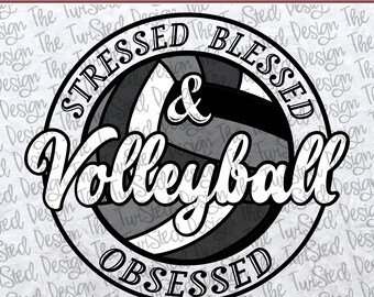 Volleyball Design, Volleyball, Volleyball SVG, Colorful Volleyball, SVG, PDF, Stressed Blessed and Volleyball Obsessed, Stressed Blessed