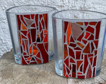 Mosaik Vase / Windlicht rot