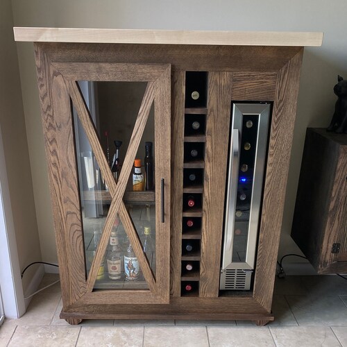 Oak Bar With 7 Bottle Wine Chiller and Butcher Block Etsy