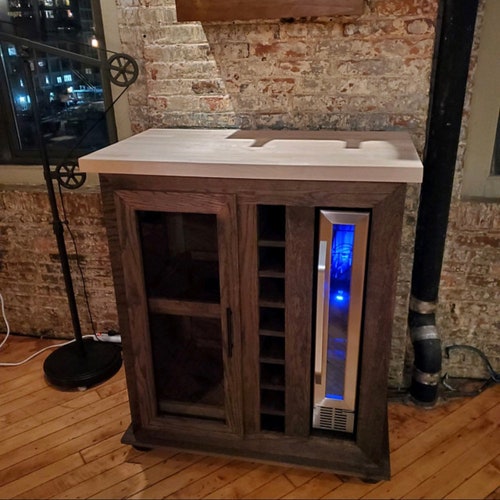 Oak Bar With 7 Bottle Wine Chiller and Butcher Block Etsy