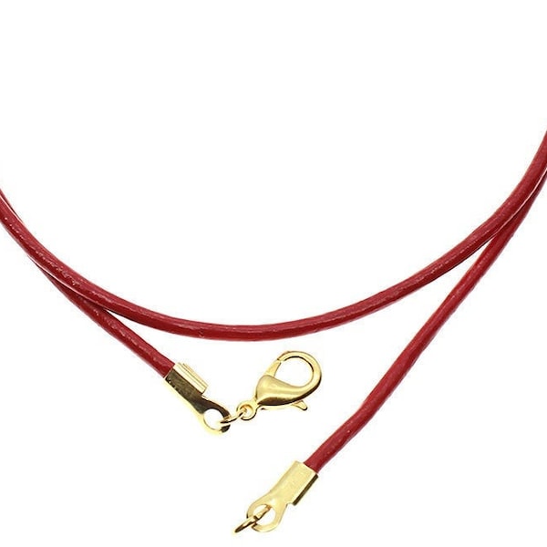 Red Genuine Leather Cord Necklace Silver/Gold Clasp 16" 18" 20" 22" 24" 26" 28" 30"