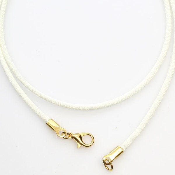 Ivory White Satin Silk Cord Necklace For Men Or Women Silver/Gold Clasp 16" 18" 20" 22" 24" 26" 28" 30"
