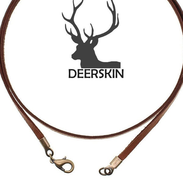 Brown Deerskin Genuine Leather Cord Necklace Antique Gold Clasp 16" 18" 20" 22" 24" 26" 28" 30"