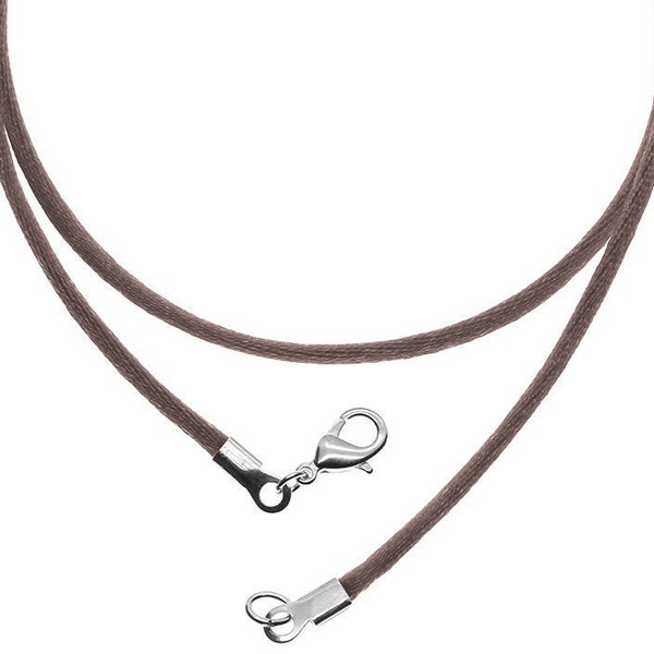 Chocolate Brown Satin Silk Cord Necklace Silver/Gold Clasp 16" 18" 20" 22" 24" 26" 28" 30"