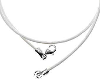 White Genuine Leather Cord Necklace Silver/Gold Clasp 16" 18" 20" 22" 24" 26" 28" 30"