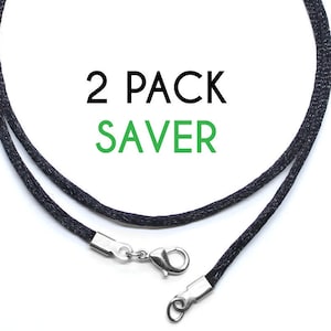 2 Pack Black Satin Silk Cord  Necklace for Pendant Silver Clasp, 16 - 20 Inch, Durable, Quality Materials