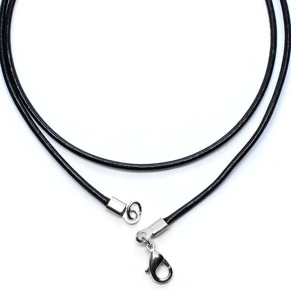 Black Genuine Leather Cord Necklace Silver/Gold Clasp For Men or Women 16" 18" 20" 22" 24" 26" 28" 30"