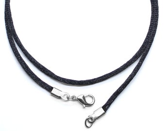 Black Satin Silk Cord Necklace For Men Or Women Silver/Gold Clasp 16" 18" 20" 22" 24" 26" 28" 30"