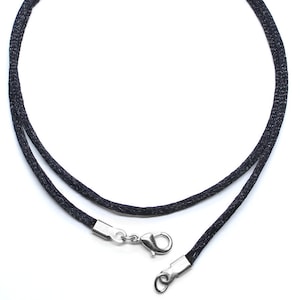 Silk Black Cord Necklace Sterling Clasp Braided Silk Rope Necklace