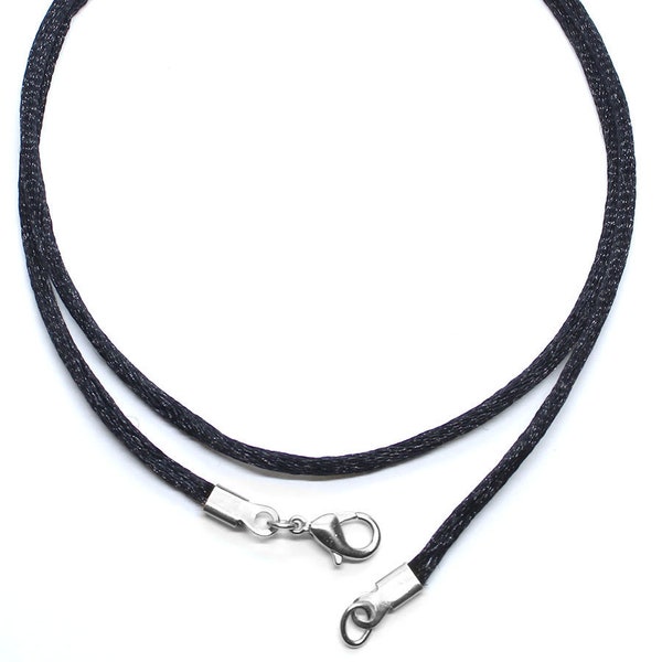 Black Satin Silk Cord Necklace For Men Or Women Silver/Gold Clasp 16" 18" 20" 22" 24" 26" 28" 30"