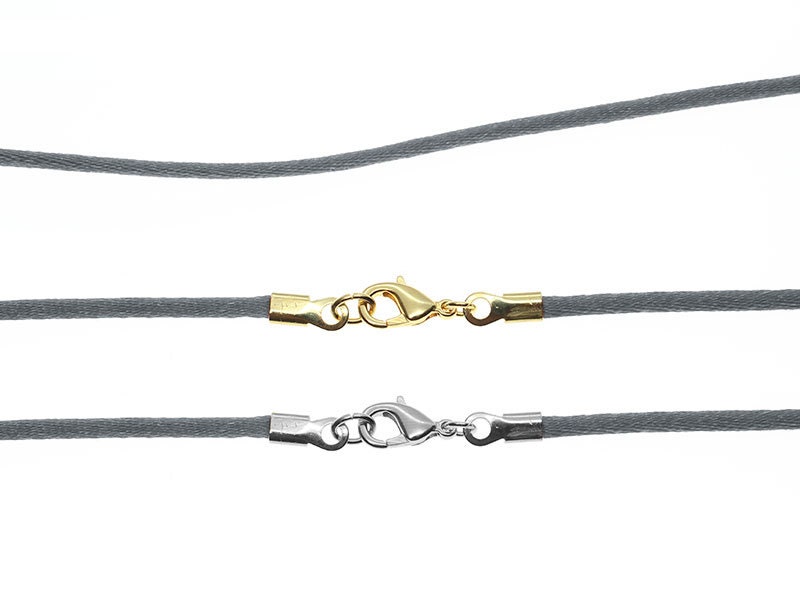Black Satin Silk Cord Necklace for Men or Women Silver/gold Clasp 16 18 20  22 24 26 28 30 