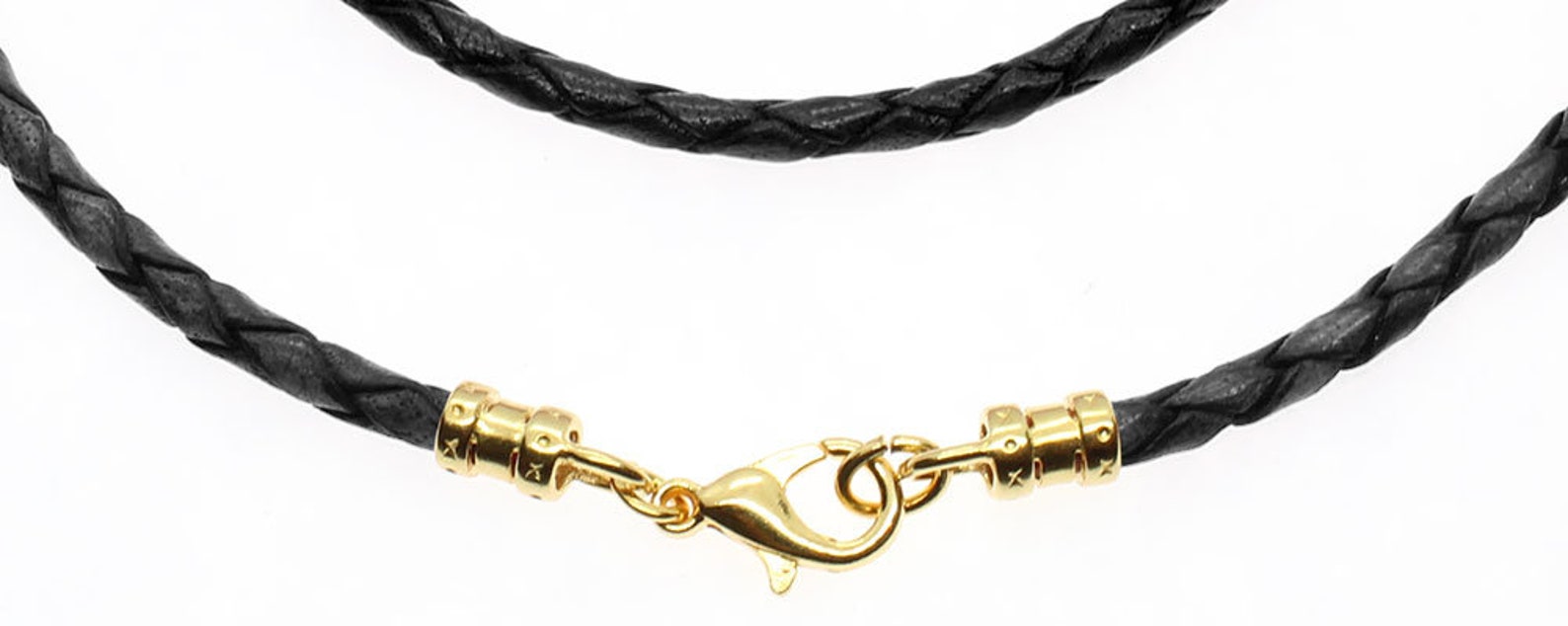 Black Braided Leather Cord Necklace 3mm Silver/gold Clasp for Etsy