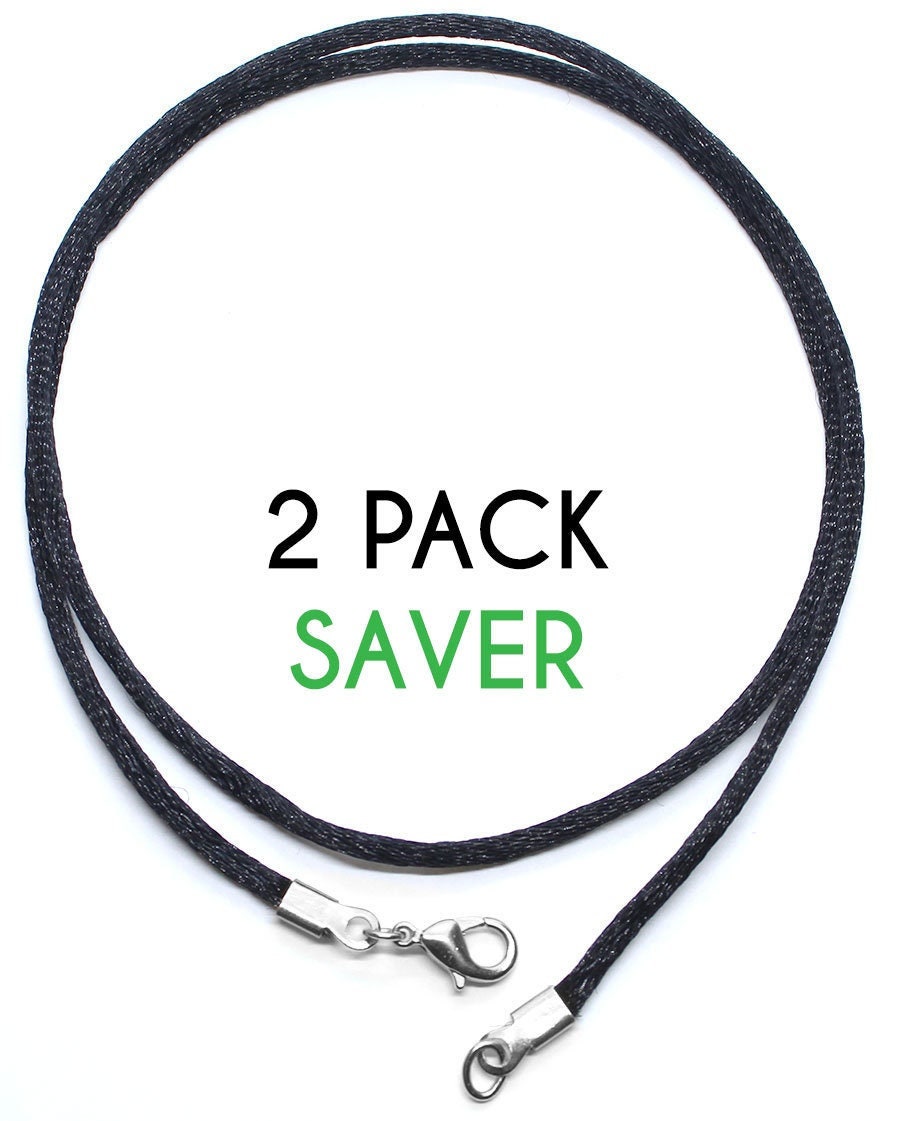 アクセサリー DOUBLE BEAM LINK ON SILKY CORD NECKLACE 2 Pack Black Satin Silk Cord Necklace for Pendant Silver Clasp, 16