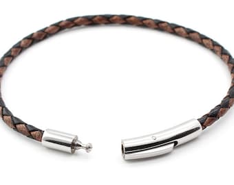 Premium Coffee Mocha Braided Leather Bolo Bracelet With Stainless Steel Clasp For Men Or Women