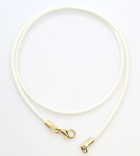 Ivory White Satin Silk Cord Necklace for Men or Women Silver/gold