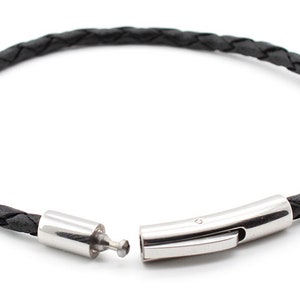 Premium Black Braided Leather Bolo Bracelet With Stainless Steel Clasp For Men Or Women