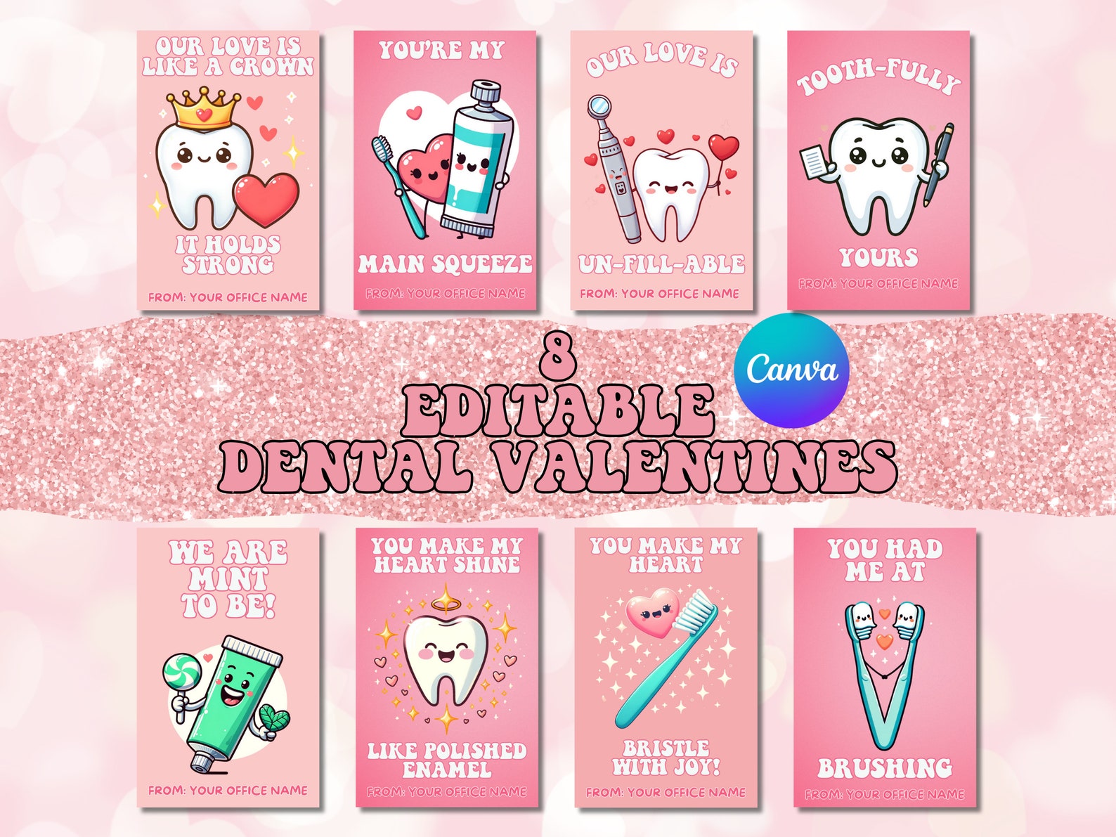 8 Editable Dental Valentine's Day Cards Valentine Dental Office Card