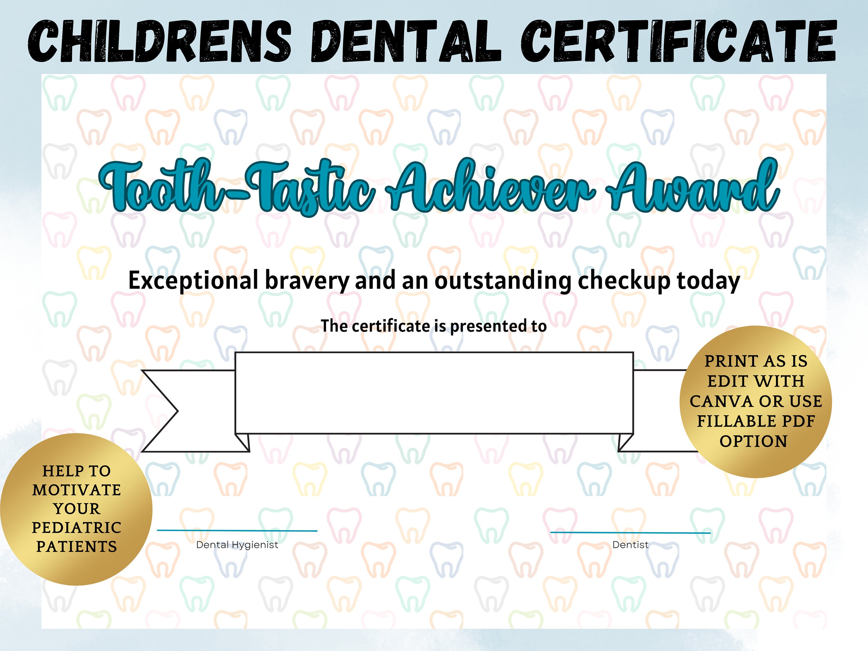 Dental Visit Certificate Printable Certificate Etsy