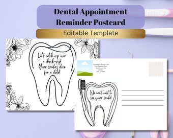Dentist Postcard | Dental Office Appointment Reminder Mailer | Editable Canva Template | Patient Dental Cleaning Reminder | Appointment Card