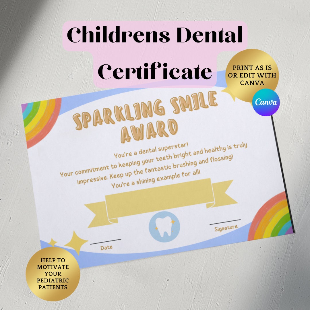 Dental Visit Certificate Editable Dentist Certificate Cavity Free
