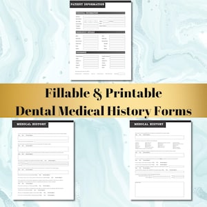 Fillable Printable Dental Medical History Patient Intake Form | Digital Med Hx | Dental Office Client Forms | New Patient Paperless Forms