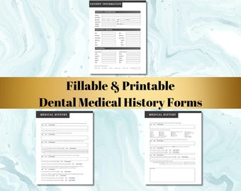 Fillable Printable Dental Medical History Patient Intake Form | Digital Med Hx | Dental Office Client Forms | New Patient Paperless Forms