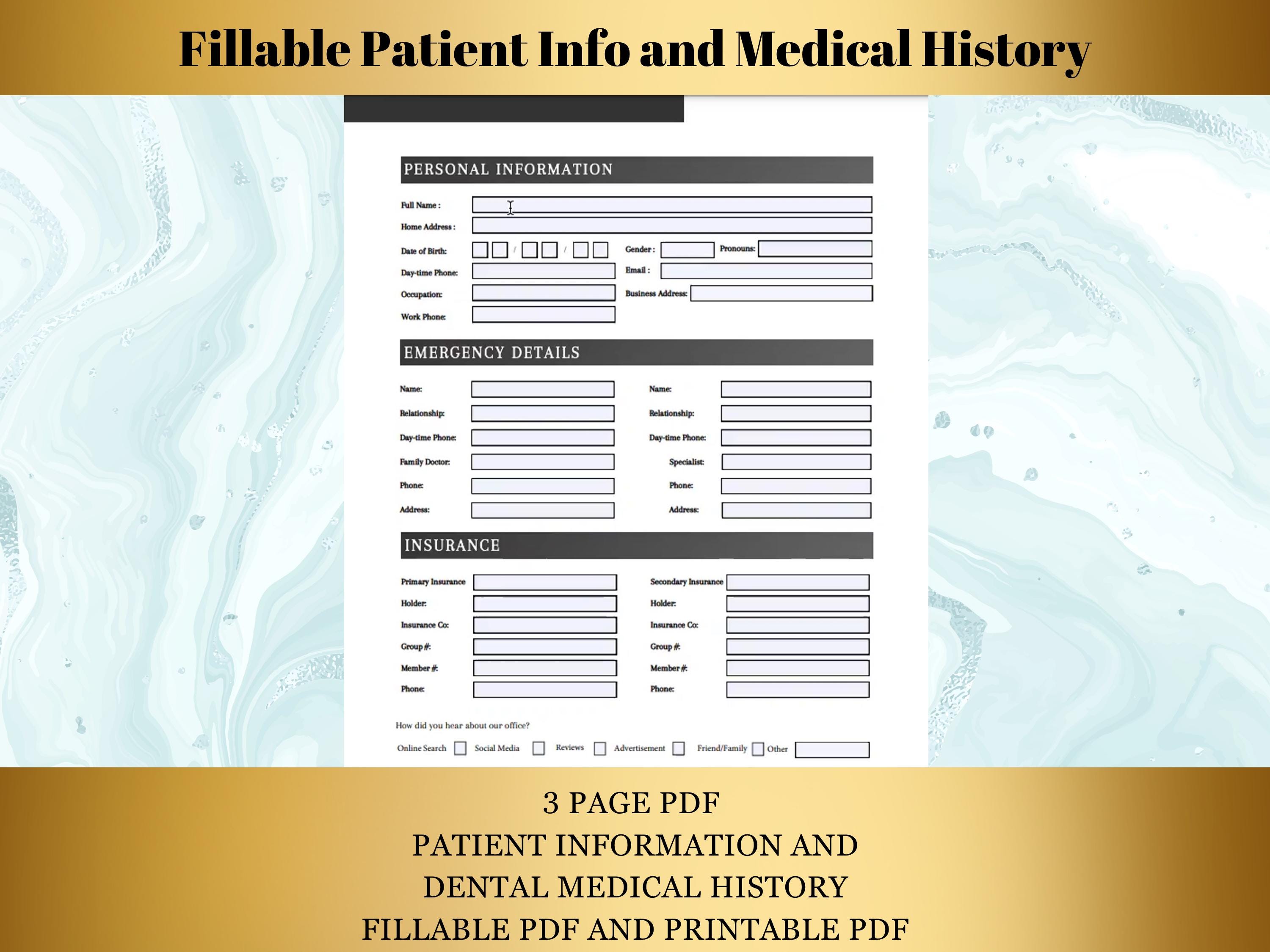 Fillable Printable Dental Medical History Patient Intake Form | Digital ...