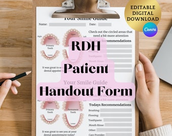 RDH Patient Handout Form | Hygienist Progress Notes | Dental Office Intake Form | Dental Hygiene Patient Education Sheet | RDH Documentation