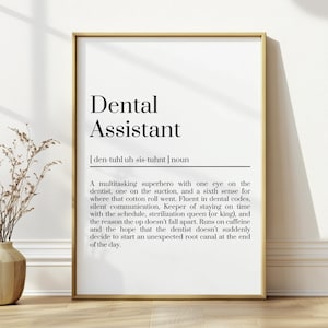 Impresión de definición de asistente dental / Regalo de asistente dental / Graduación dental / Arte de diccionario / Arte de pared imprimible para consultorio dental