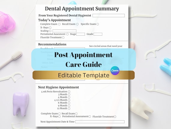 Dental Post Appointment Care Guide | Hygienist Notepad | Dental