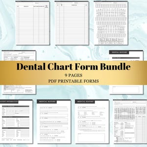Historial Dental / Formularios del Consultorio Dental / Documentación de Higiene Dental / Paquete Completo de Historial Dental / Historial Médico / Formulario de Tratamiento