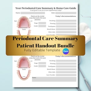 Formulario de folleto periodontal para el paciente / Notas del higienista de RDH / Formulario del consultorio dental / Hoja educativa para el paciente / Nota periódica para el paciente / Póster dental