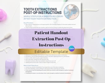 Zahnextraktion Post-Op-Anleitung | Anpassbare Zahnextraktion Nachsorgeanleitung | Bearbeitbare Vorlage | Handout 100% Handarbeit