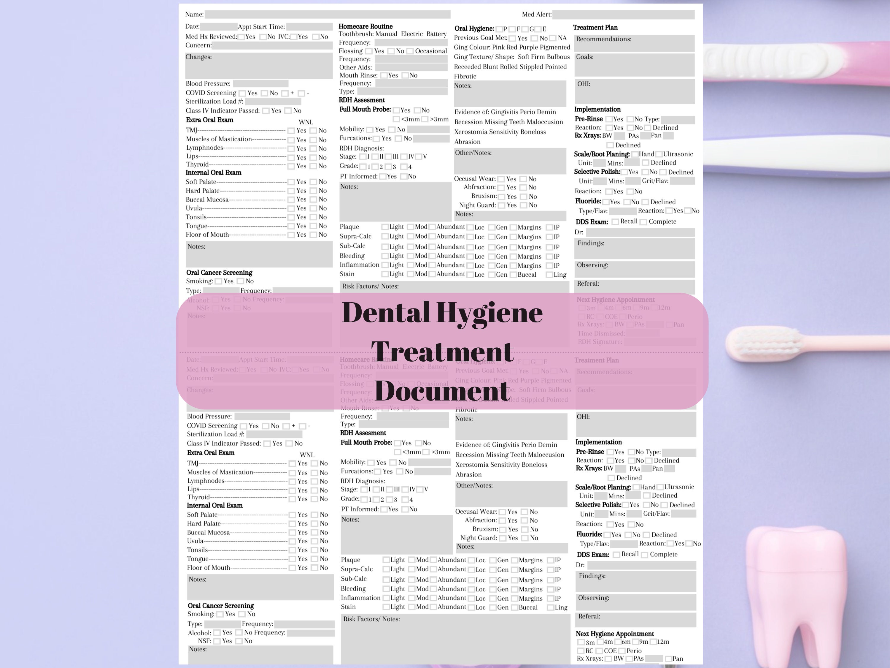 Dental Office Form Bundle Dental Practice Editable Documentation Sheets Dental Hygiene Progress