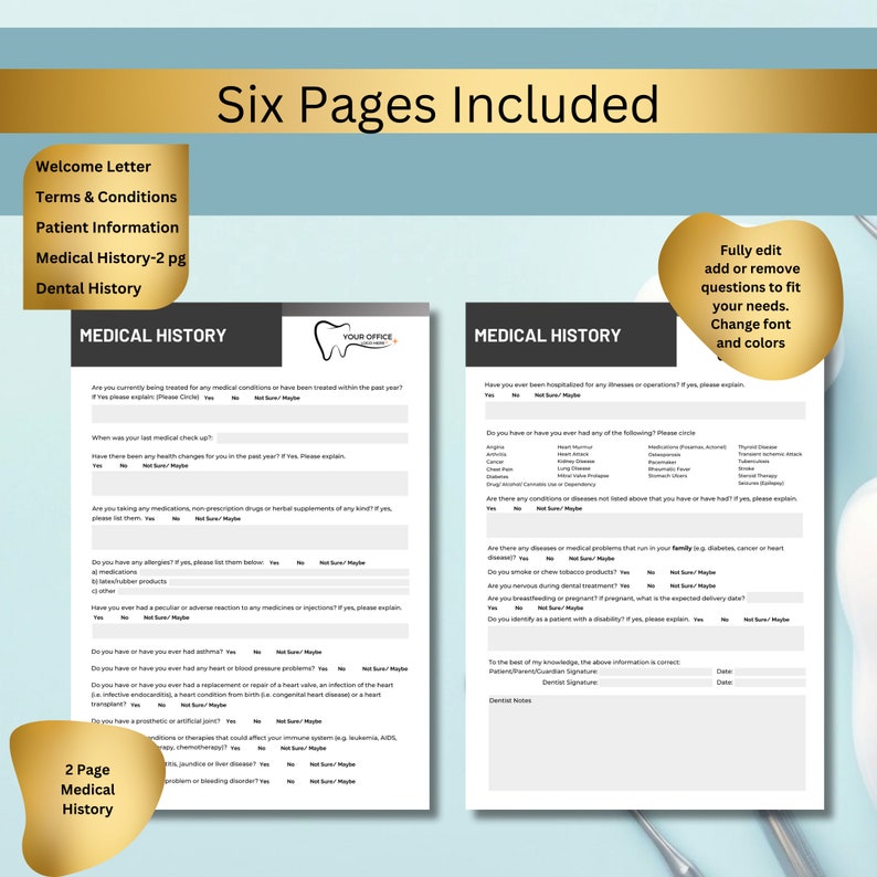 Editable Dental Intake Forms New Patient Form Customize Dental Office
