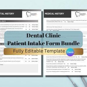 Editable Dental Intake Forms | New Patient Form | Customize Dental Office Documents | Medical History | Dentist Documentation | Dental Form