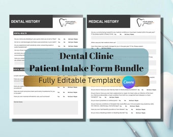 Bearbeitbare Zahneinlassformen | Neuer Patient Form | Anpassen von Dokumenten für die Praxis Medizingeschichte | Zahnarzt-Dokumentation | Zahnform