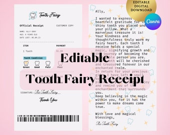 Editable Tooth Fairy Receipt Printable Certificate | First Tooth Lost | Realistic Tooth Fairy Letter | Kids Tooth Fairy Letter | Lost Tooth
