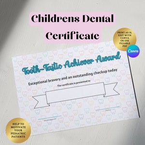 Zahnarztbesuch Zertifikat | Druckbare Urkunde | Personalisierbares Zahnzertifikat | Kids Cavity Free Zertifikat | Ausfüllbares Zertifikat