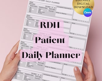 Planificador diario de pacientes de RDH / Plantilla RDH editable / Rastreador de pacientes RDH / Bloc de notas de higienista / Formulario de admisión dental / Higienista dental / Dental