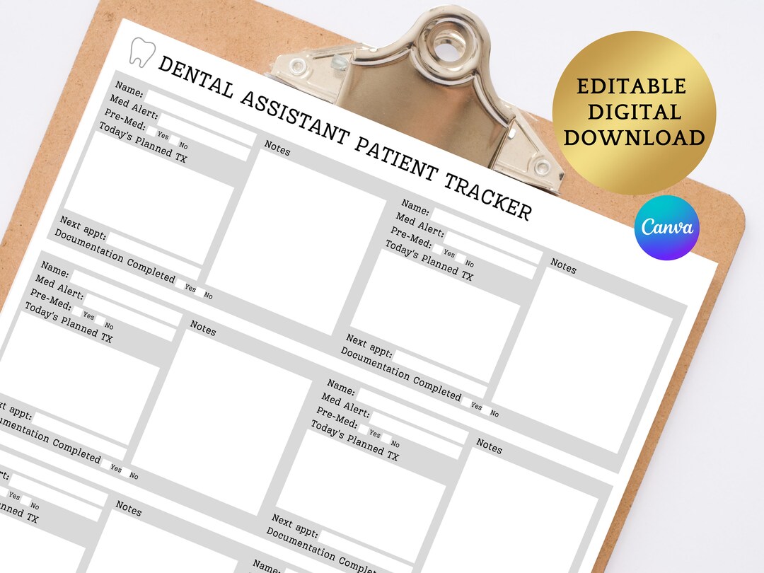 Dental Assistant Patient Planner Daily Patient Planner Etsy