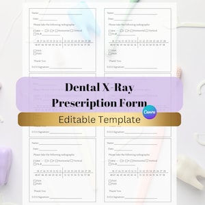 Formulario de prescripción de radiografía dental / Plantilla RDH editable / Documento de radiografía RDH / Formulario de radiografía de dentista / Formulario de admisión dental / Higienista dental