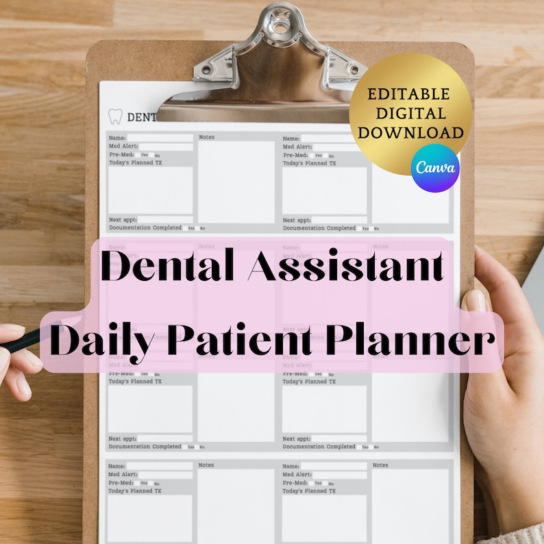 Dental Assistant Patient Planner Daily Patient Planner Dental Assistant
